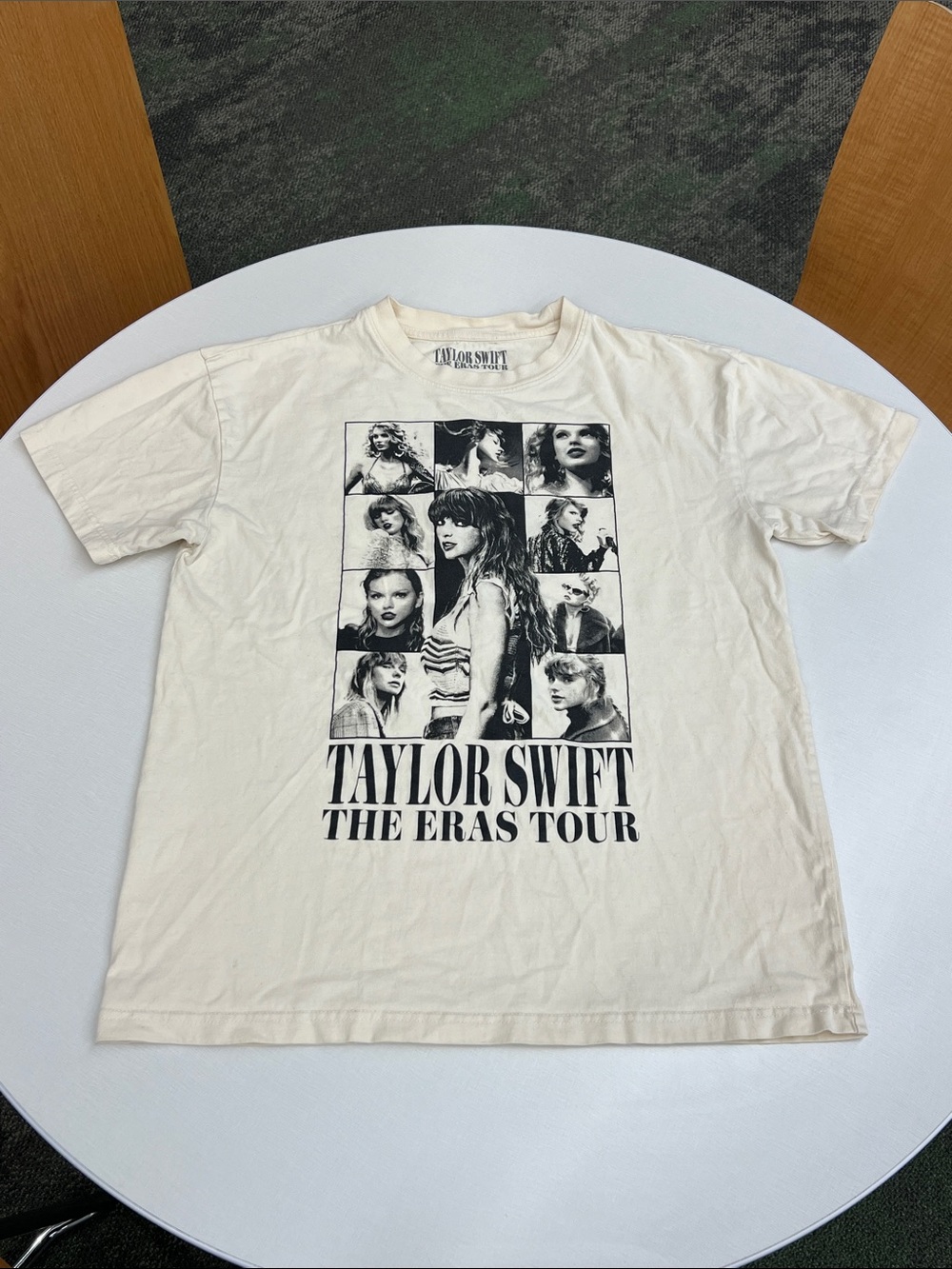 Taylor Swift the eras tour concert short sleeve t-shirt cream and black graphic
